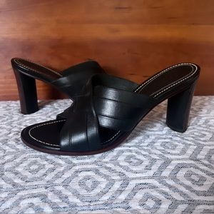 COLE HANN COUNTRY Black Leather Block Heel Slide Mule Sandals Size 8.5